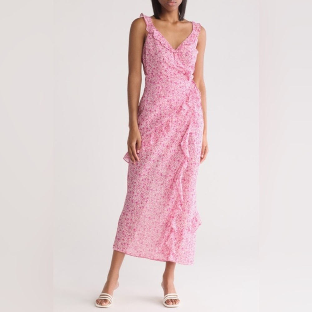 Lush Floral Pink Print Ruffle Sleeveless Maxi‎ Sundress